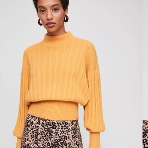 Aritzia Wilfred Icalma Ribbed Sweater Mustard Yellow Size XS Merino Wool Blend
